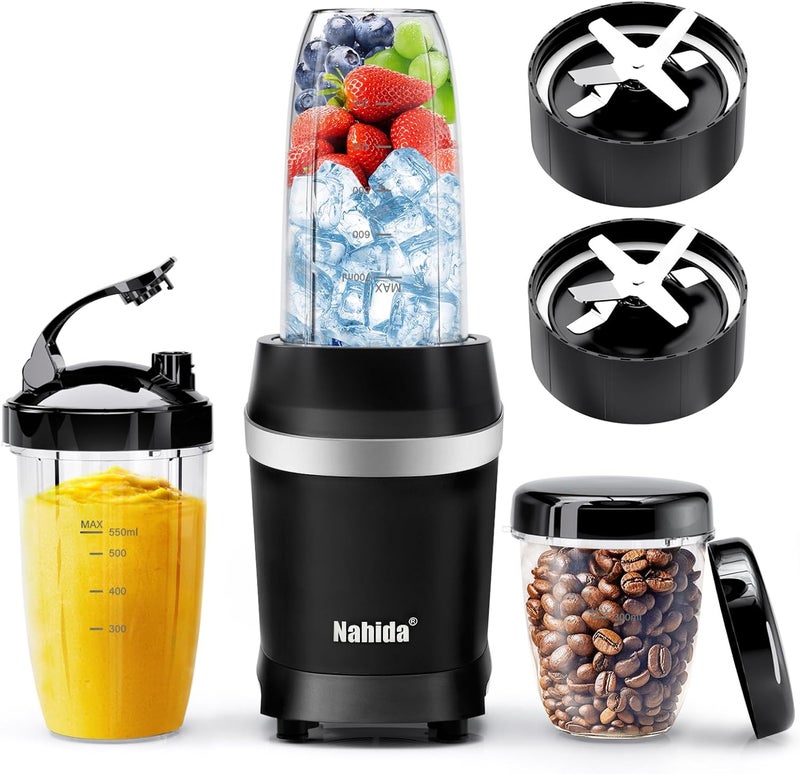 Nahida Blender for Smoothies, 1200W Smoothie Blender for Ices Crushing, Blenders with (2) 6-Fin Blades, Personal Blenders for Kitchen with 23oz, 32oz, 37oz Easy Go Cups for Juices, Black - Image 1